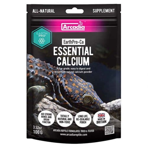 A 100g resealable pouch of Arcadia EarthPro CA a premium finely ground plain Calcium powder, designed to elevate Calcium levels in your reptile's daily diet.