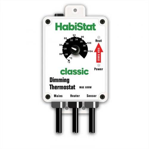 The Habistat High Range Dimming thermostat is designed to offer precise control of incandescent light bulbs but is also suitable for controlling ceramic heaters, heat cables & reptile radiators.