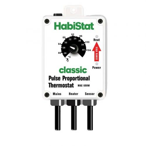 The HabitSat High Range Pulse Proportional Thermostat is your ultimate solution for precise temperature control of higher power ceramic heaters and reptile heat mats.