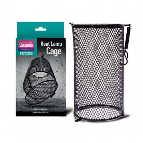 Arcadia Heat Lamp Cage Protective Guard to Protect Reptiles From Heat Sources with 3 mounting points and bottom opening sprung loaded access point. The guards is finished in black.