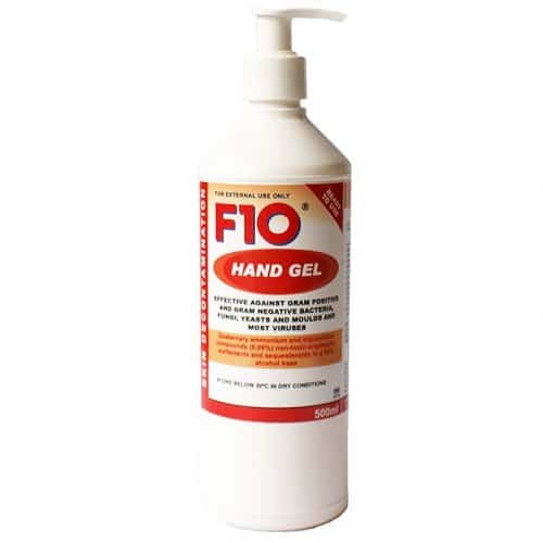 F10 Hand Gel Disinfectant 500ml bottle with hand pump - Fast Acting Broad Spectrum Ready To Use Water-less Antimicrobial Agent Ideal For Rapid Hand Disinfection