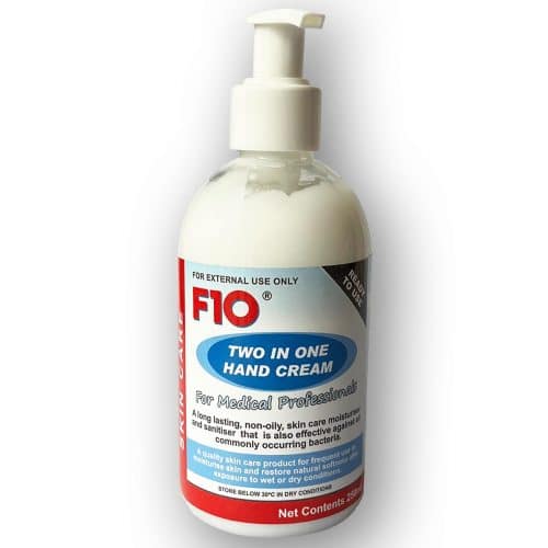 F10 Disinfectant two in one Hand Cream. Sanitiser and Moisturiser For Frequent Use And Is Active Against All Commonly Occurring Bacteria. 250ml Hand Pump Pump Bottle.