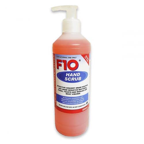 F10 Disinfectant Hand Scrub 500ml Is Effective Against Bacteria, Fungi, Yeast and Moulds and Most Viruses