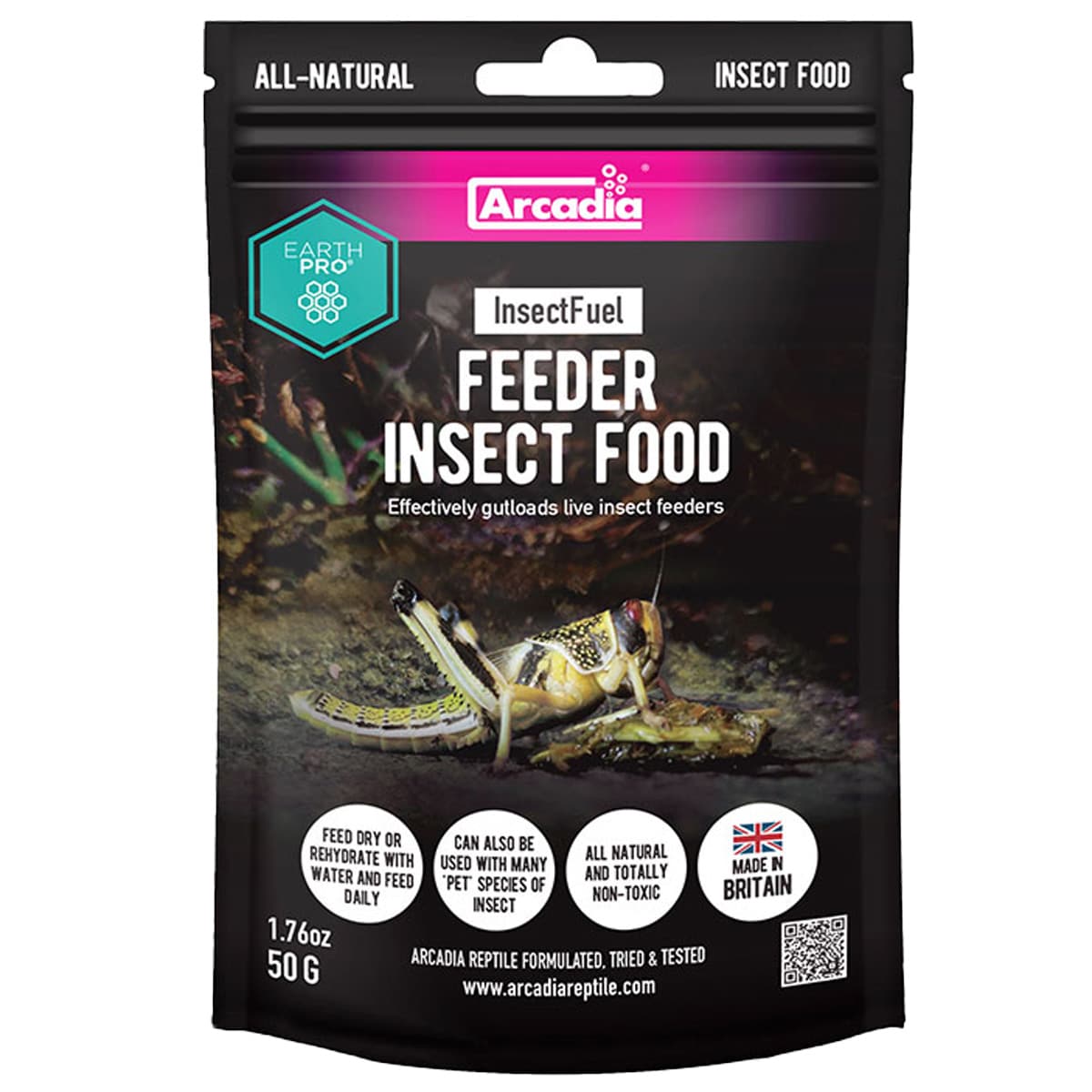Arcadia EarthPro Insect Fuel 50g – natural gut-load diet for feeder insects