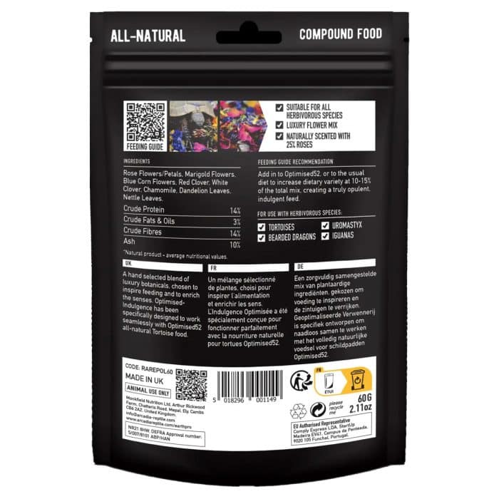 Arcadia EarthPro Optimised Indulgence 60g back of packet showing instructions and details