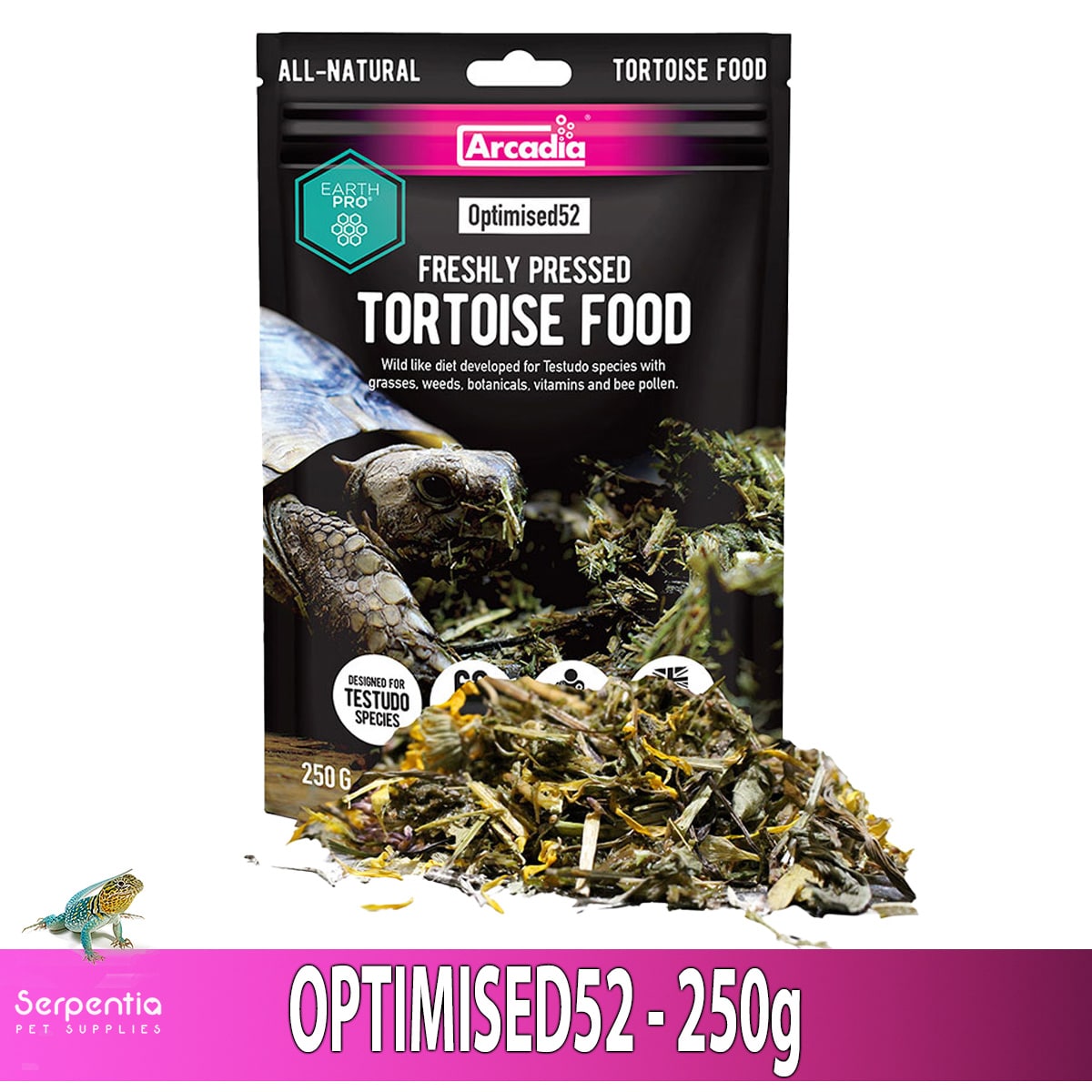 Hydrated Arcadia Optimised52 Tortoise Food tile ready to feed 250g pouch