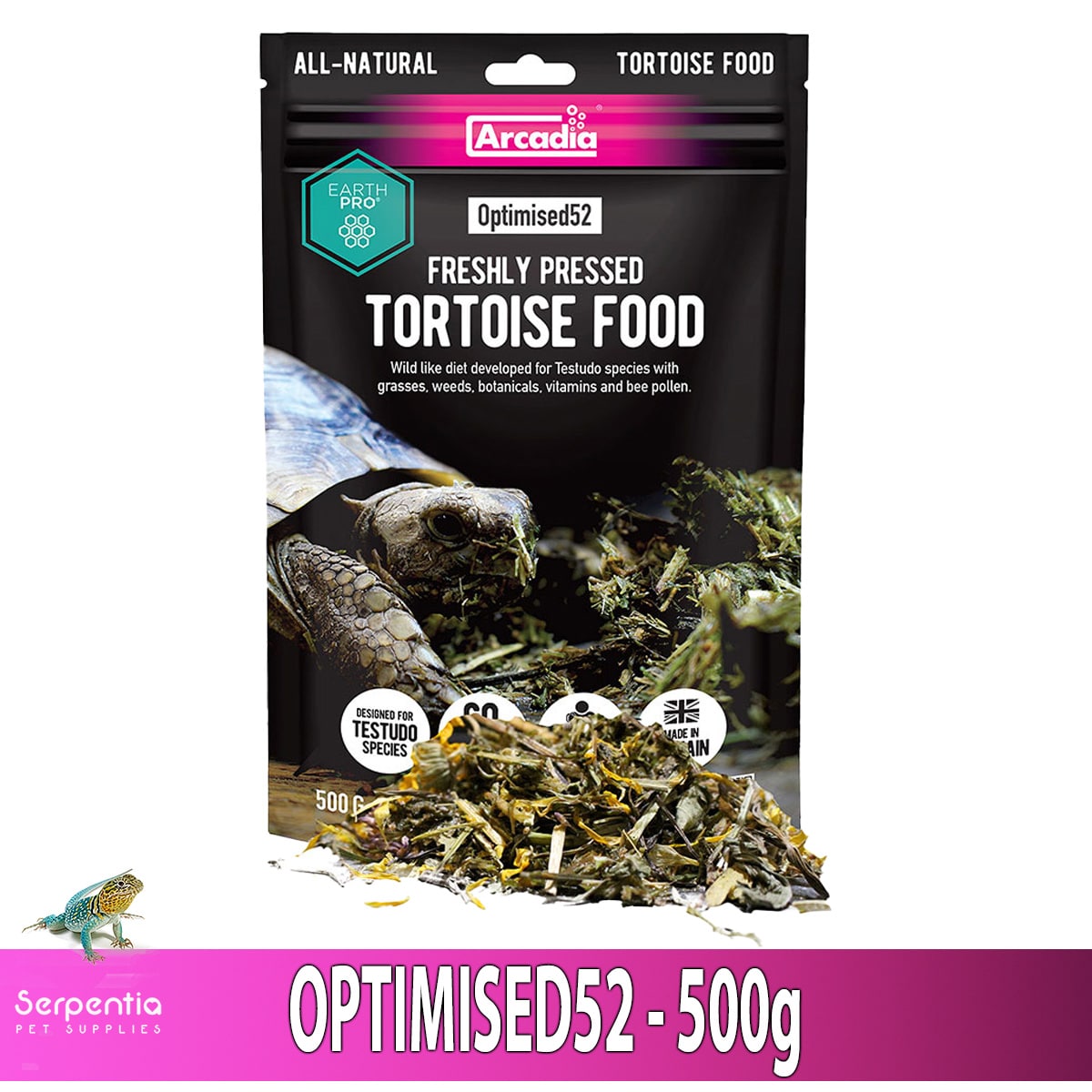 Hydrated Arcadia Optimised52 Tortoise Food tile ready to feed 500g pouch