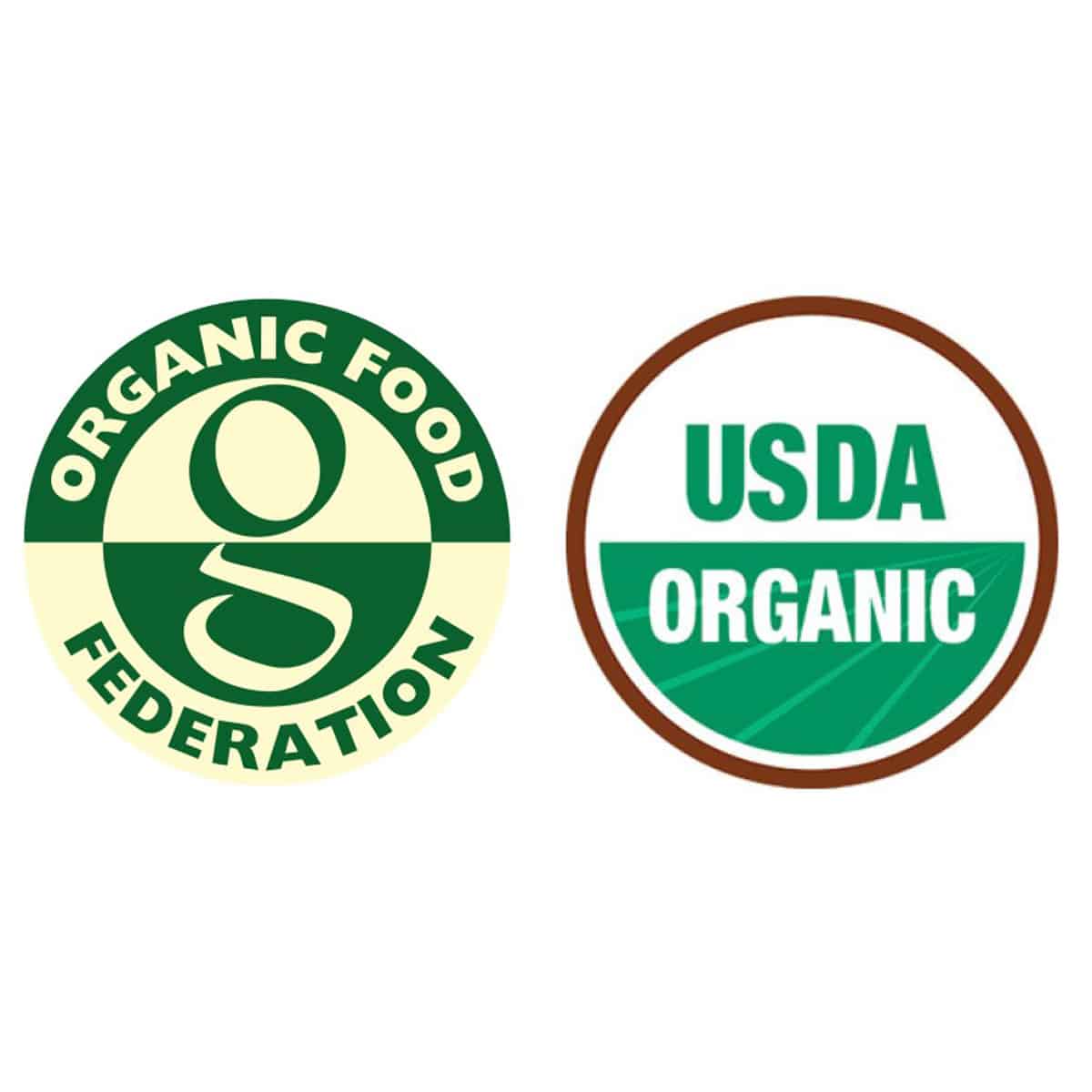 Organic certification logos used on Harrison’s Bird Foods packaging.