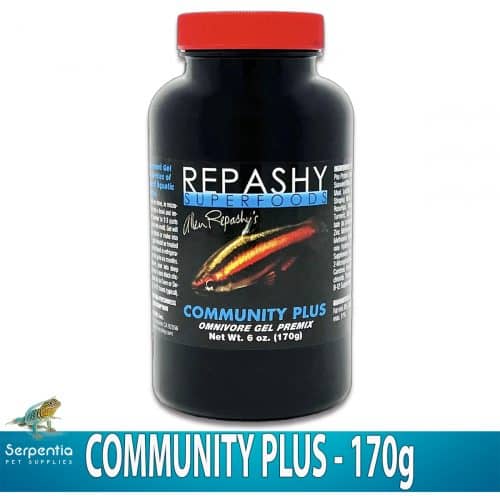 Repashy Community Plus 170g fish food jar showing omnivorous freshwater gel diet for aquarium fish