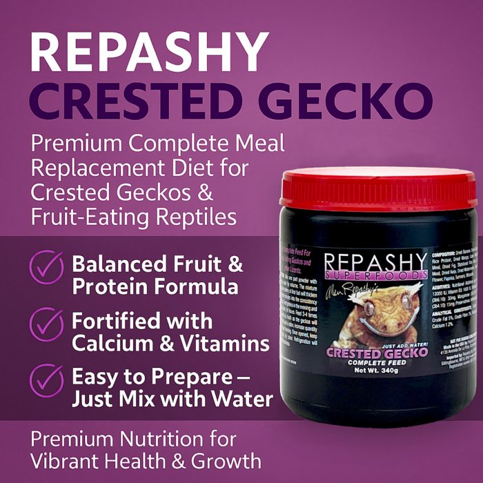 Repashy Crested Gecko Diet 340g features and benefits infographic