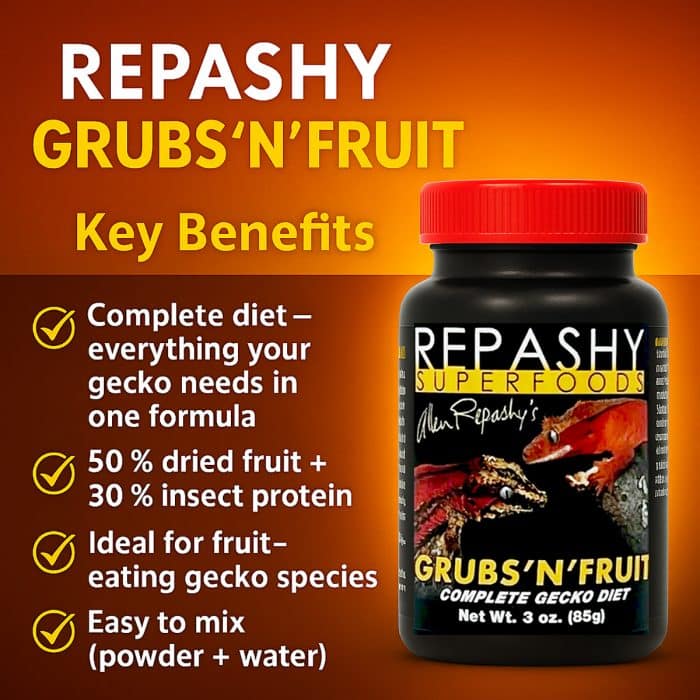Repashy Grubs N Fruit 85g features and benefits infographic