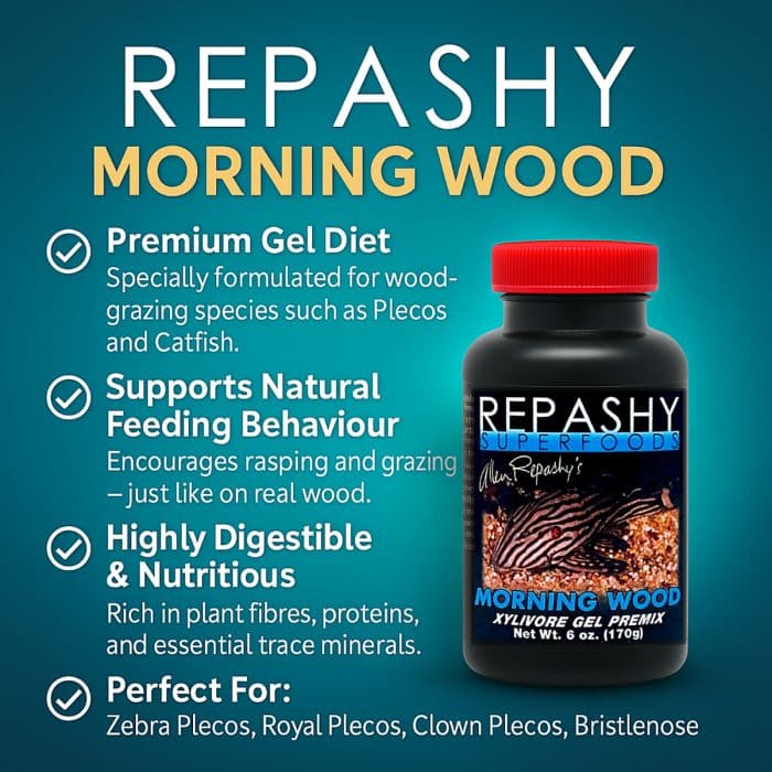Repashy Morning Wood 170g infographic high fibre nutrition for plecos and grazing fish