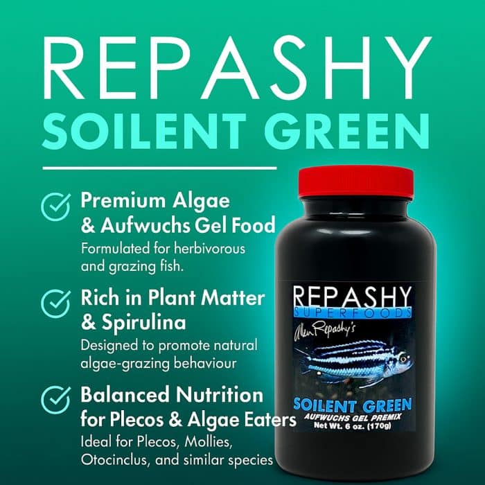 Repashy Soilent Green 170g infographic spirulina and plant protein nutrition for algae eaters