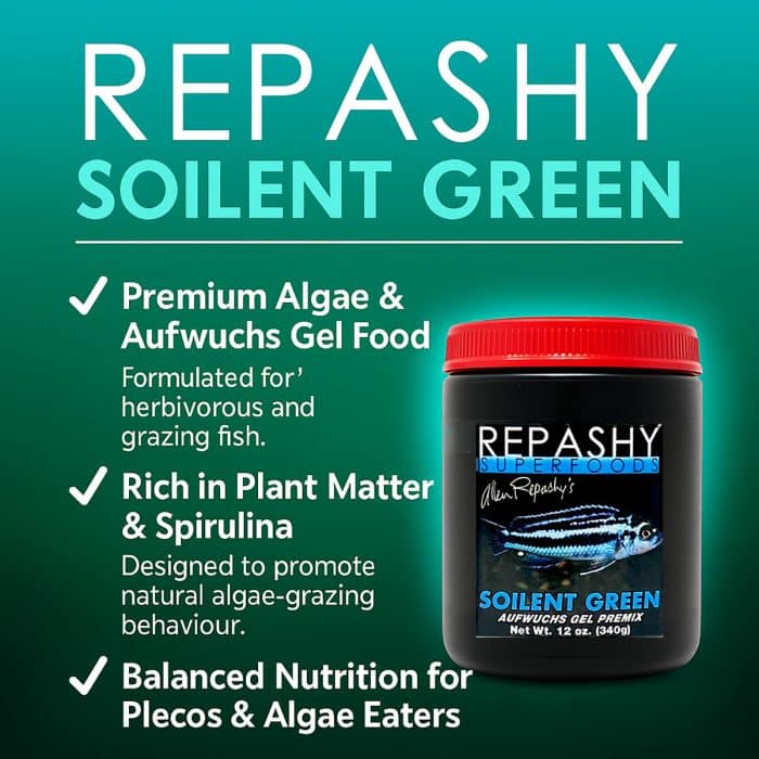 Repashy Soilent Green 340g infographic spirulina and plant protein nutrition for algae eaters