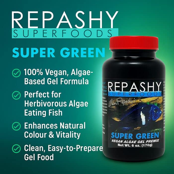 Repashy Super Green 170g infographic spirulina and plant-based nutrition for herbivorous fish