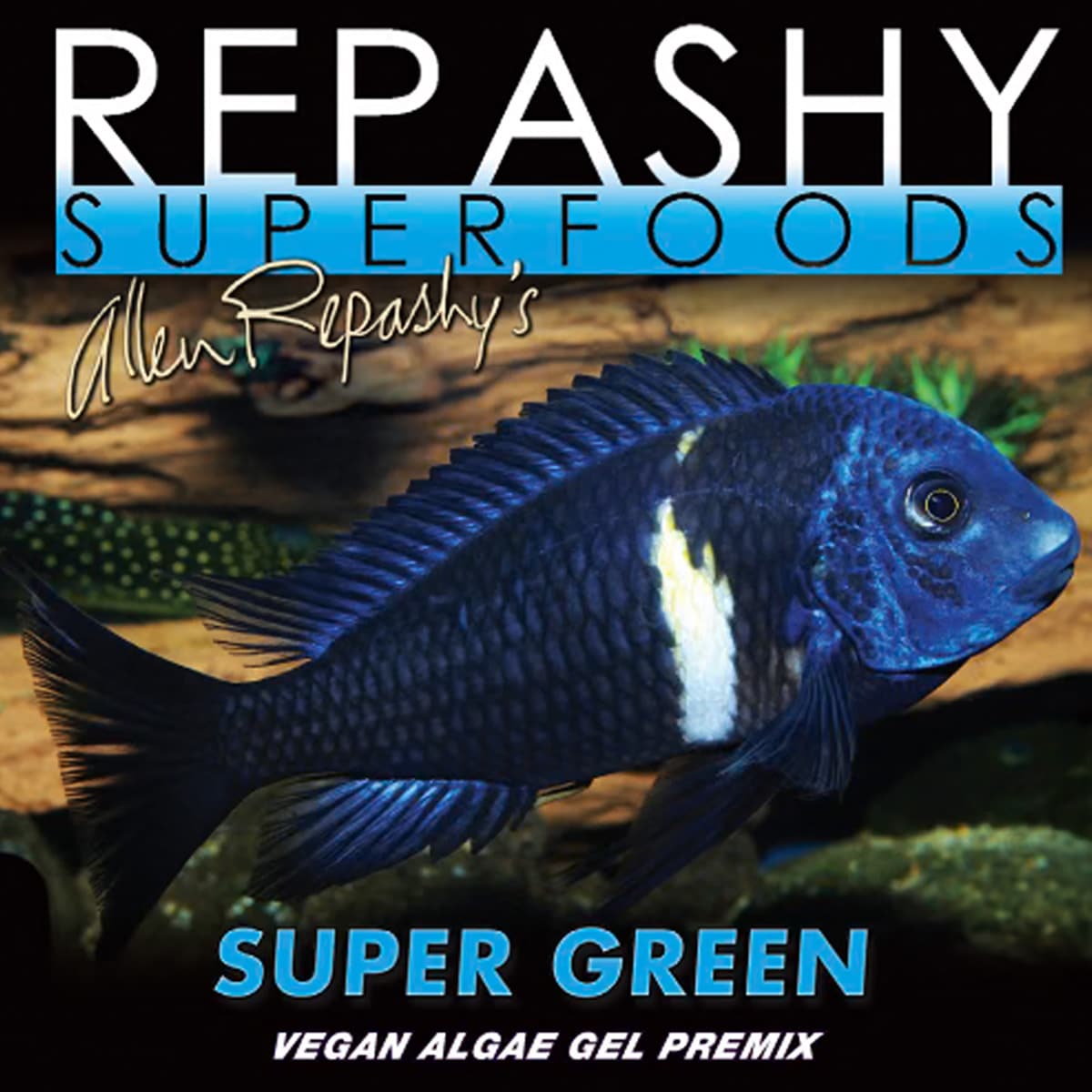 Repashy Super Green 340g label close-up Repashy Fish Foods
