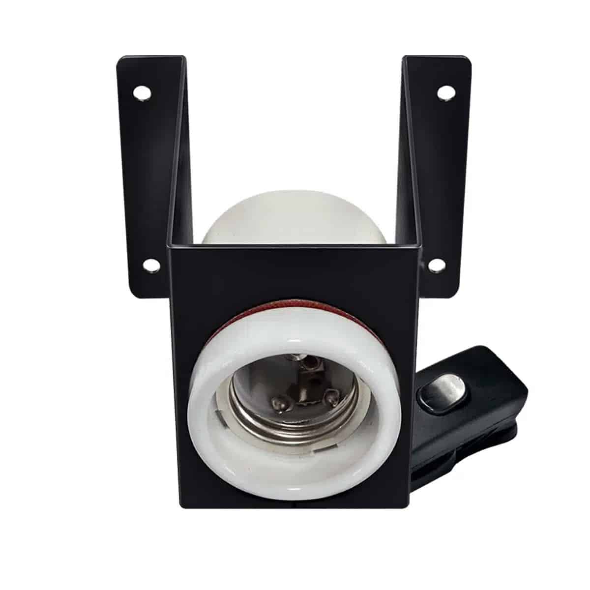 Arcadia Pro Ceramic Lamp Holder and Bracket showing mounting holes on top hat bracket and in-line switch