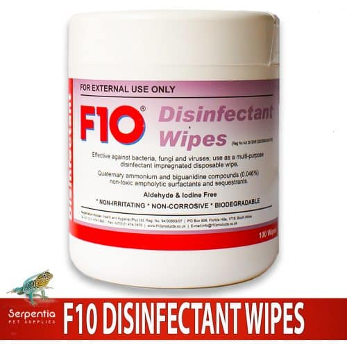 F10 Disinfectant Wipes 100 pack with dispensing tub