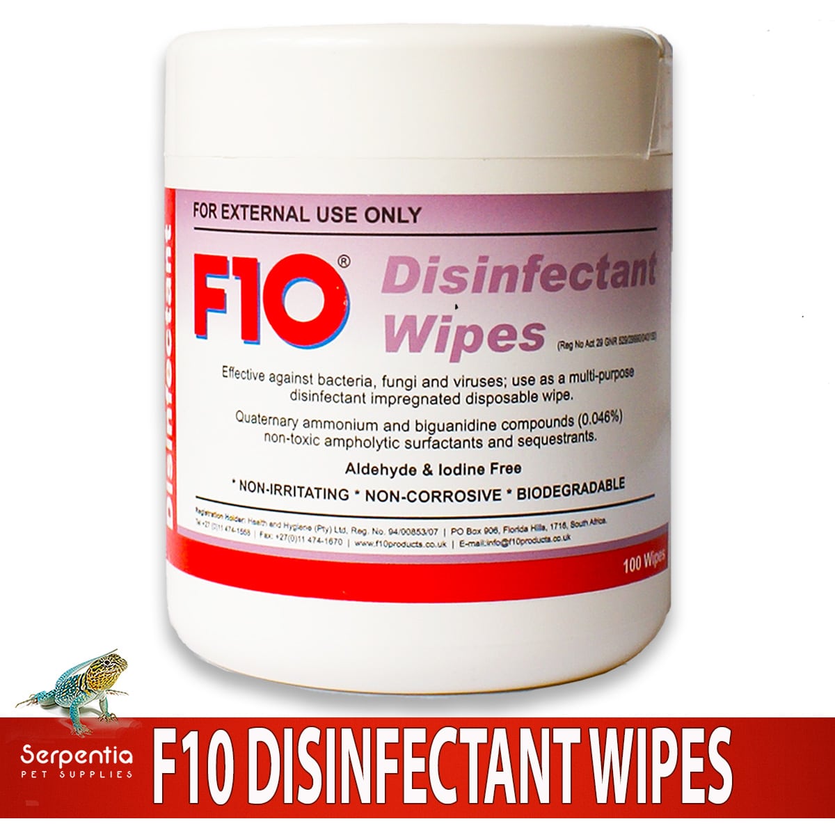 F10 Disinfectant Wipes 100 pack with dispensing tub