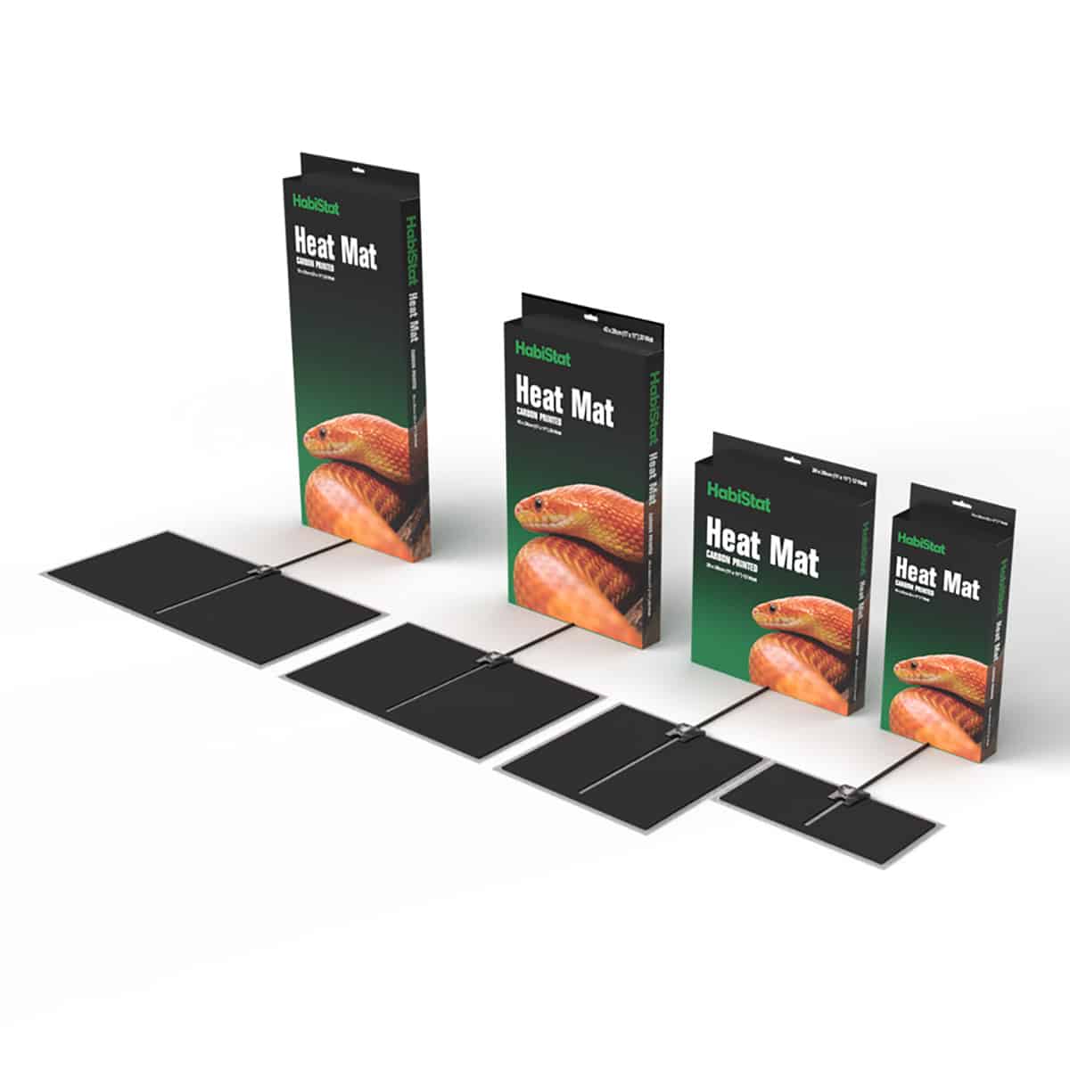 HabiStat Carbon Printed Heat Mat range unpacked – heat mats and packaging displayed