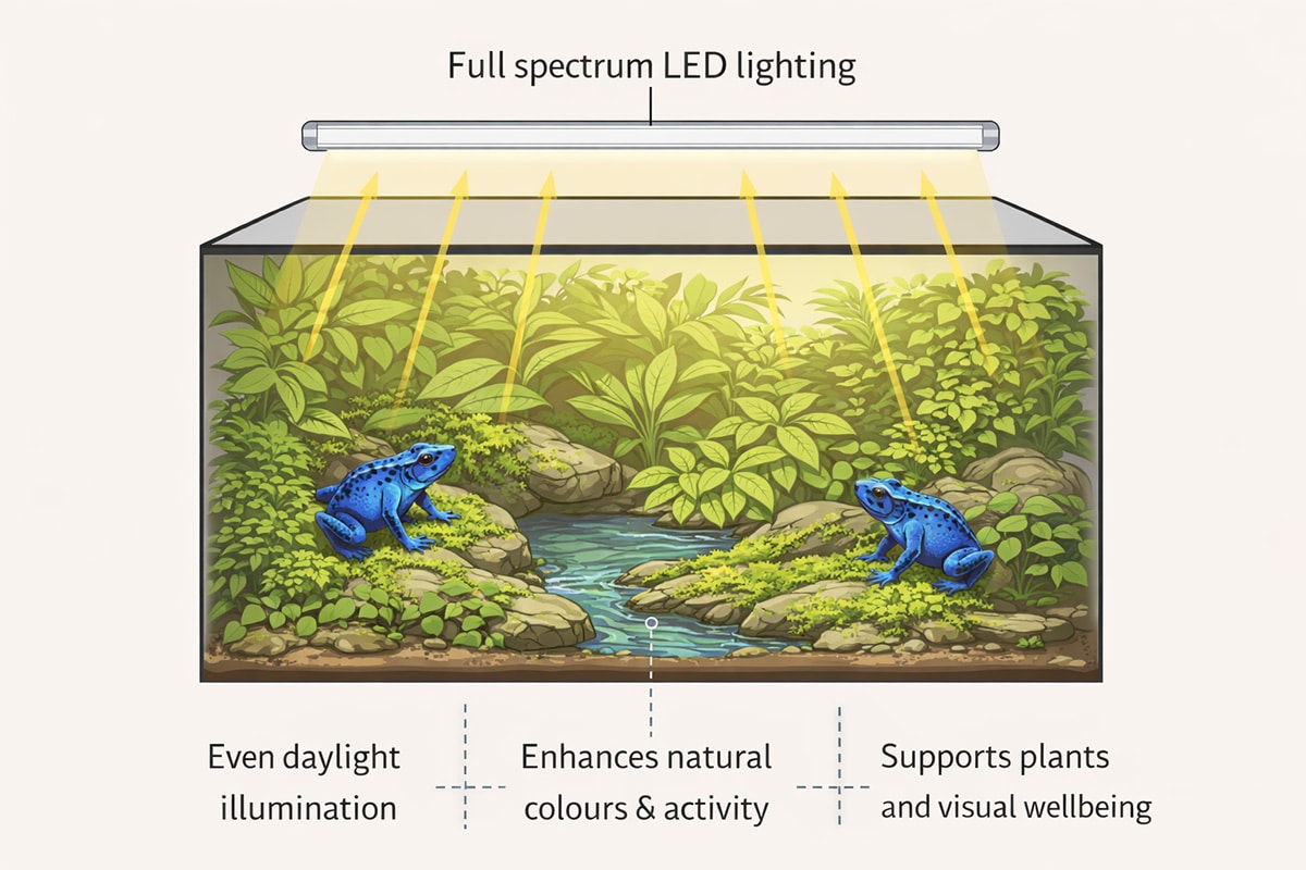 LED full spectrum lighting bioactive vivarium placement diagram