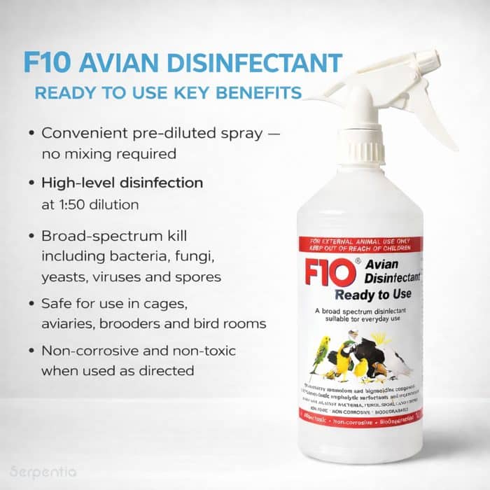 F10 avian disinfectant ready to use key benefits infographic