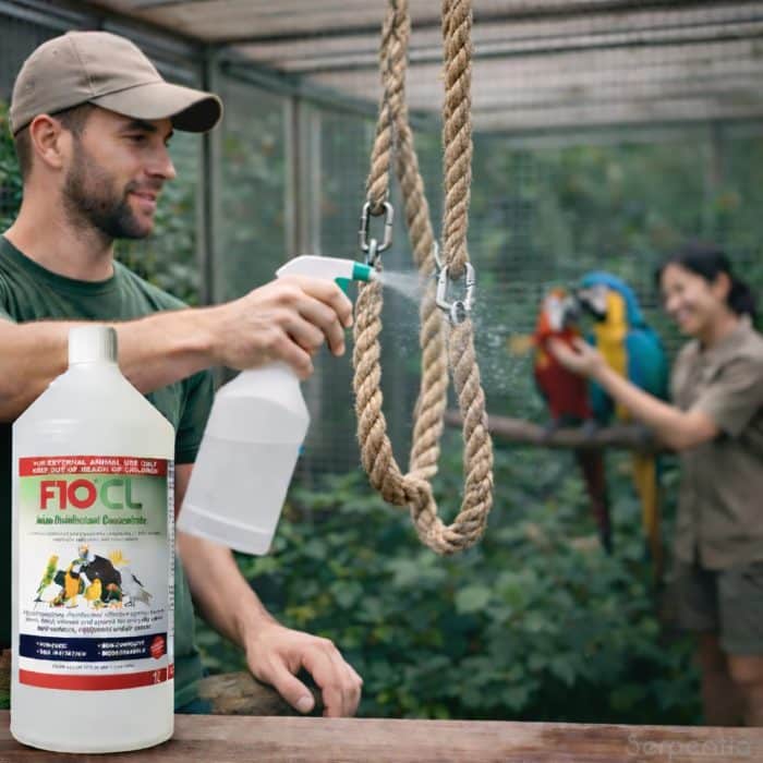 Disinfecting aviary ropes and perches with F10 CL Avian Disinfectant