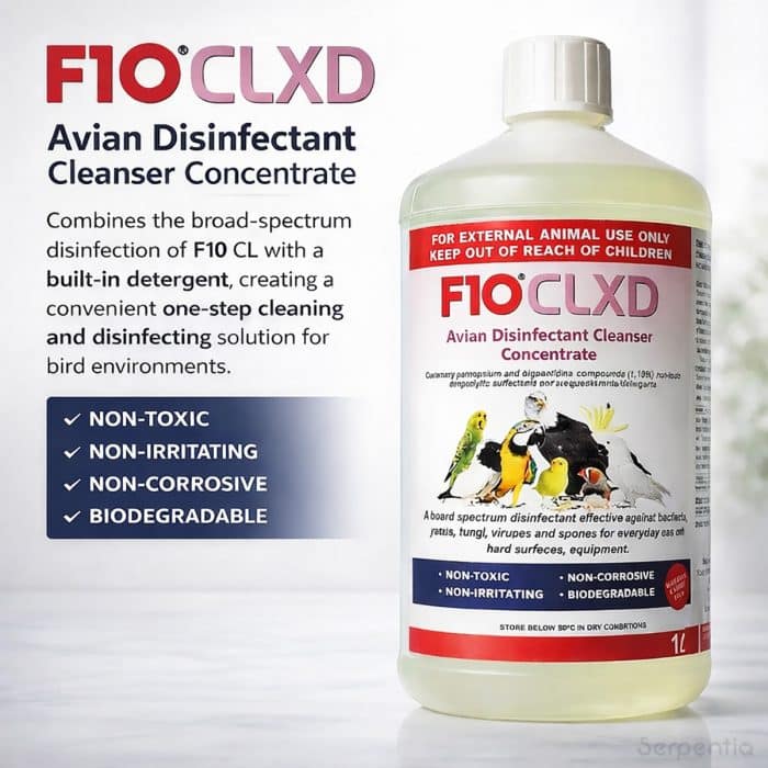 F10 CLXD avian disinfectant cleanser concentrate features infographic