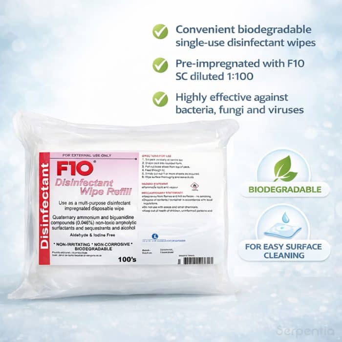 F10 disinfectant wipe refill pack biodegradable single-use disinfectant wipes