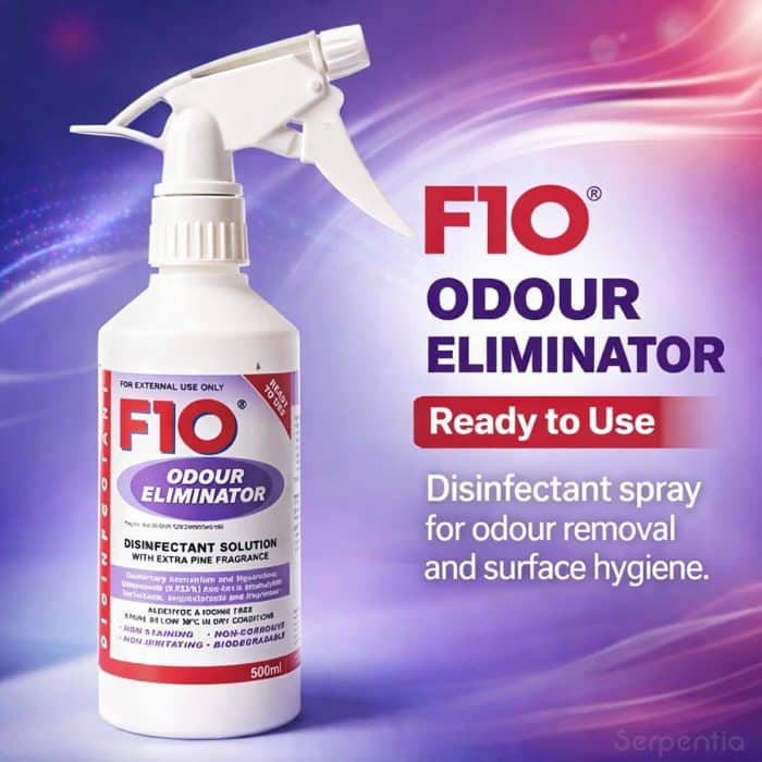 F10 odour eliminator ready to use disinfectant spray product infographic