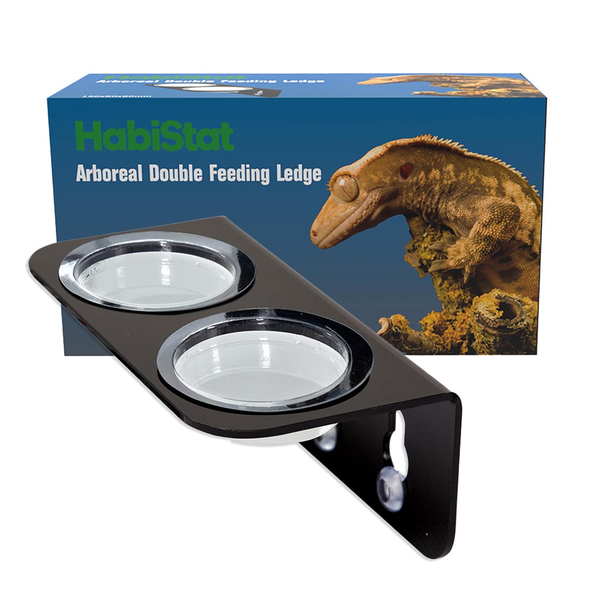 HabiStat double gecko feeding ledge with clear removable cup and suction cups.