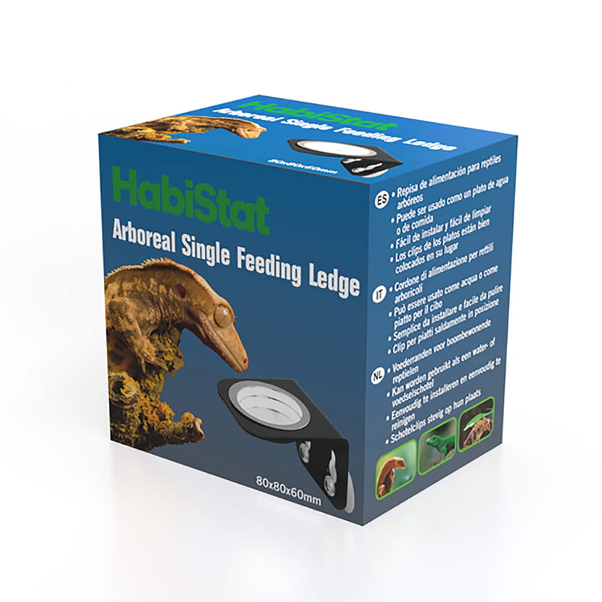 HabiStat single gecko feeding ledge retailing packaging box.
