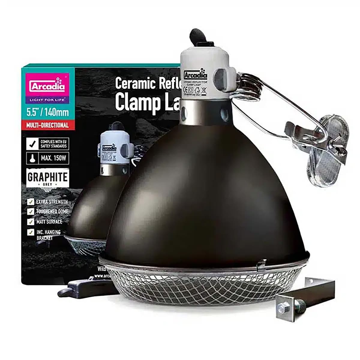 Arcadia ceramic clamp lamp graphite 14cm complete kit with reflector, clamp and mounting accessories
