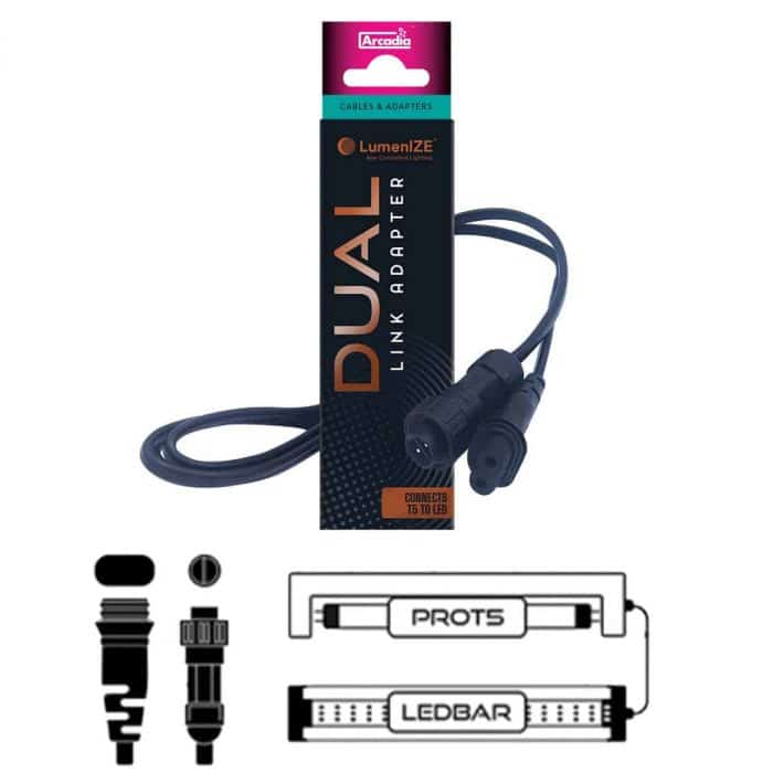 Arcadia LumenIZE dual link adapter cable for connecting ProT5 UVB kits to Jungle Dawn LED bars