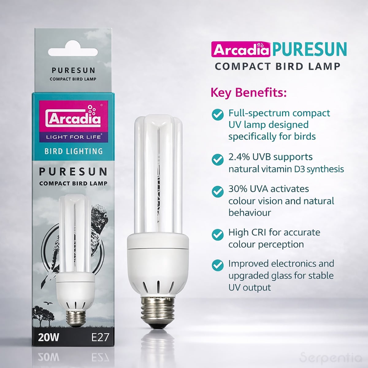 REPTI HOME UVA UVB Light Bulb For Birds - 20W 2.4 UVB Compact Fluorescent Lamp For Captive Birds