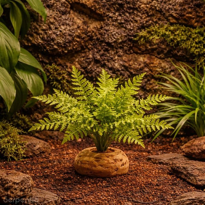 Artificial Boston Fern plant used in tropical reptile vivarium setup
