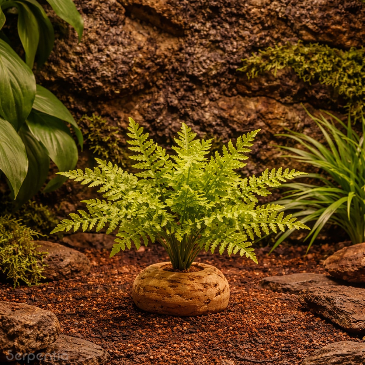 Artificial Boston Fern plant used in tropical reptile vivarium setup