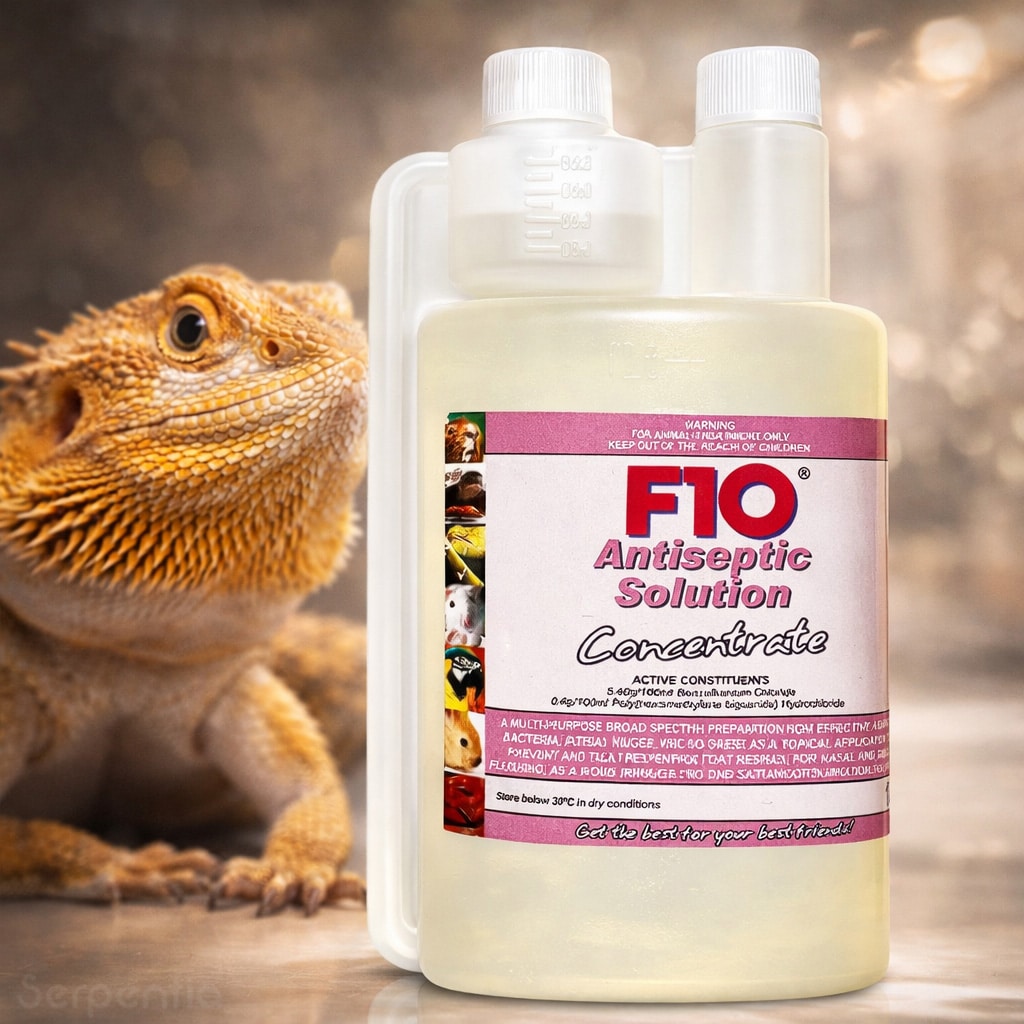 F10 Antiseptic Solution Concentrate 1L for reptile wound irrigation and skin hygiene