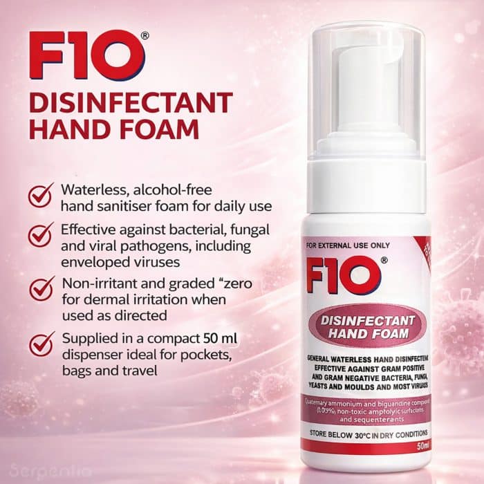 F10 disinfectant hand foam 50ml waterless alcohol free hand sanitiser