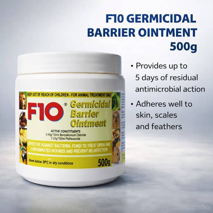 F10 Germicidal Barrier Ointment 500g – broad-spectrum veterinary wound care ointment with residual antimicrobial protection
