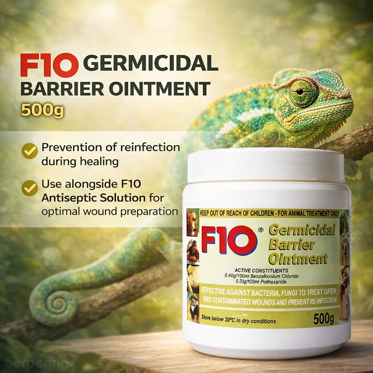 F10 Germicidal Barrier Ointment 500g for reptiles – antiseptic barrier ointment to help prevent reinfection during healing
