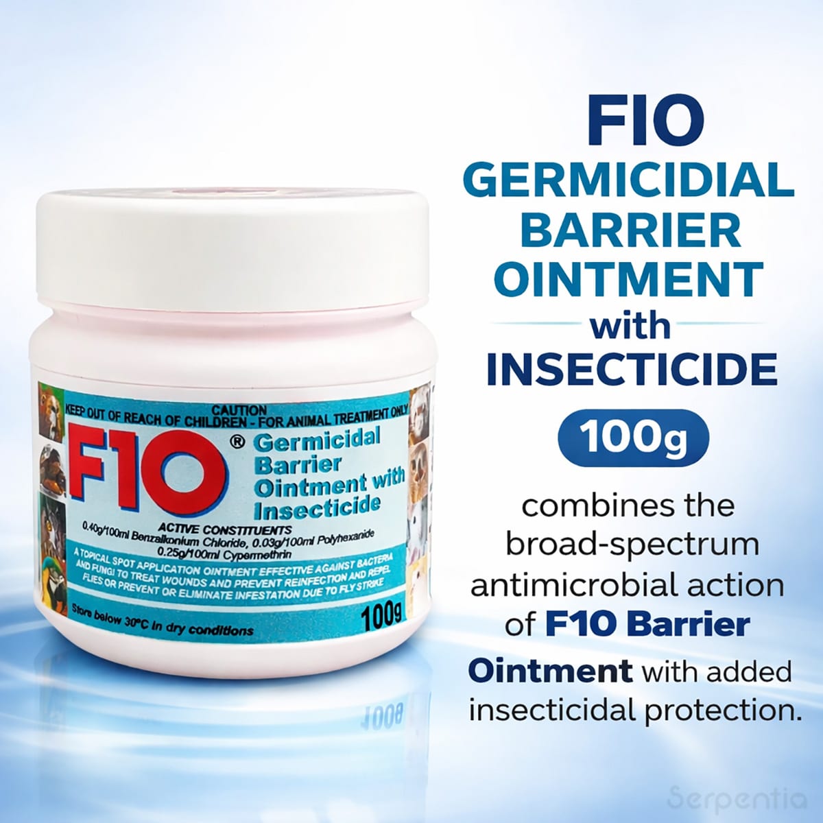 F10 Germicidal Barrier Ointment with Insecticide 100g antimicrobial and insecticidal protection overview