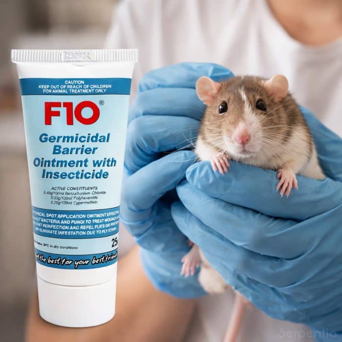 F10 Germicidal Barrier Ointment with Insecticide 25g with small pet rat for antimicrobial wound protection