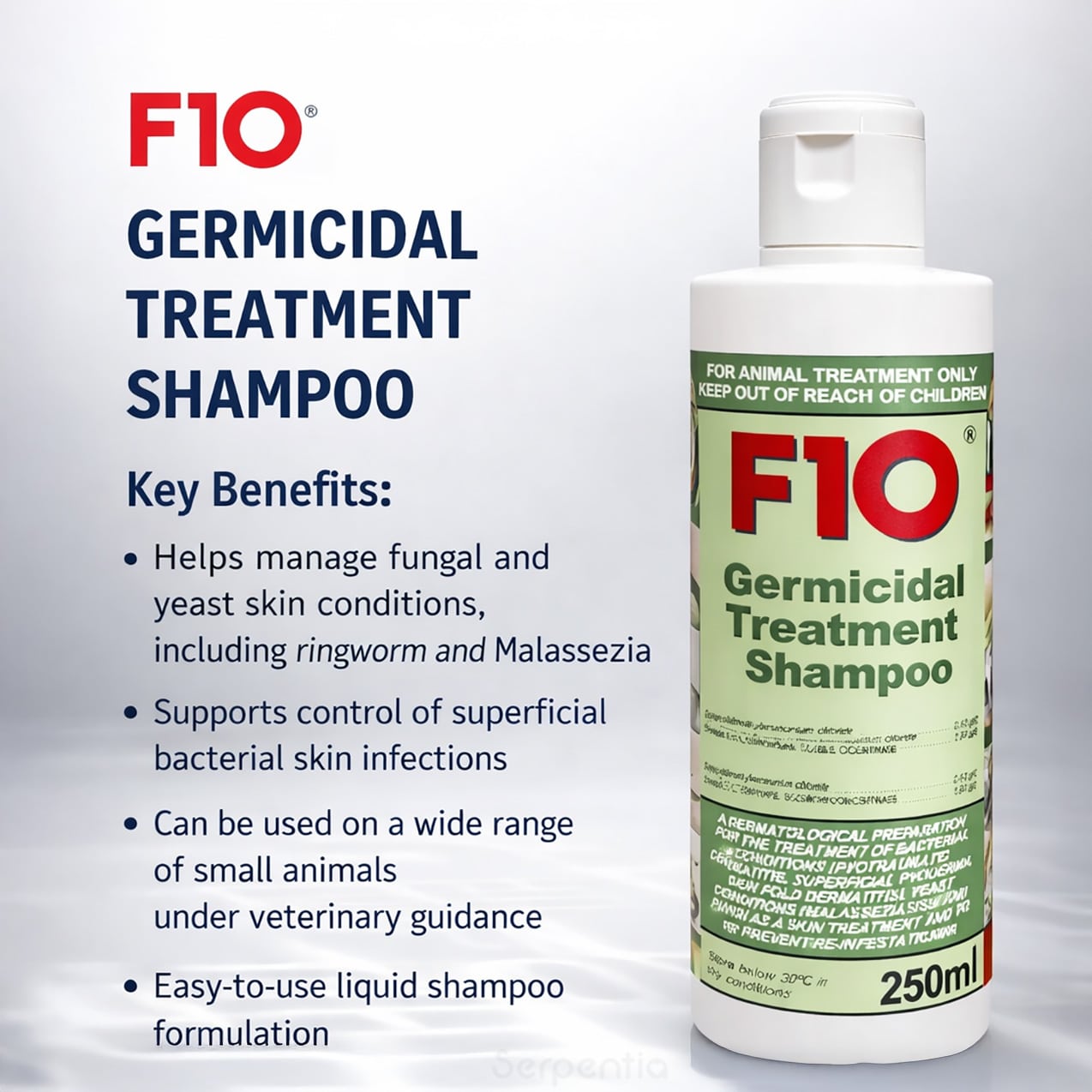 F10 Germicidal Treatment Shampoo 250ml key benefits for managing fungal and bacterial skin conditions
