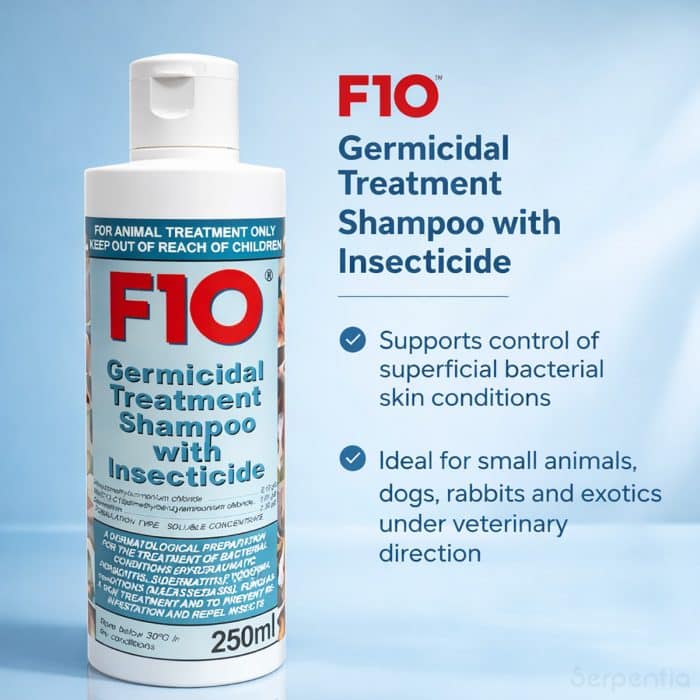 F10 Germicidal Treatment Shampoo with Insecticide 250ml benefits and usage information