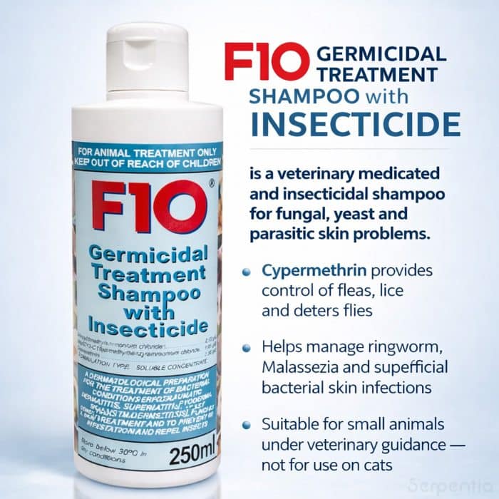 F10 Germicidal Treatment Shampoo with Insecticide 250ml medicated shampoo for fungal, yeast and parasitic skin conditions
