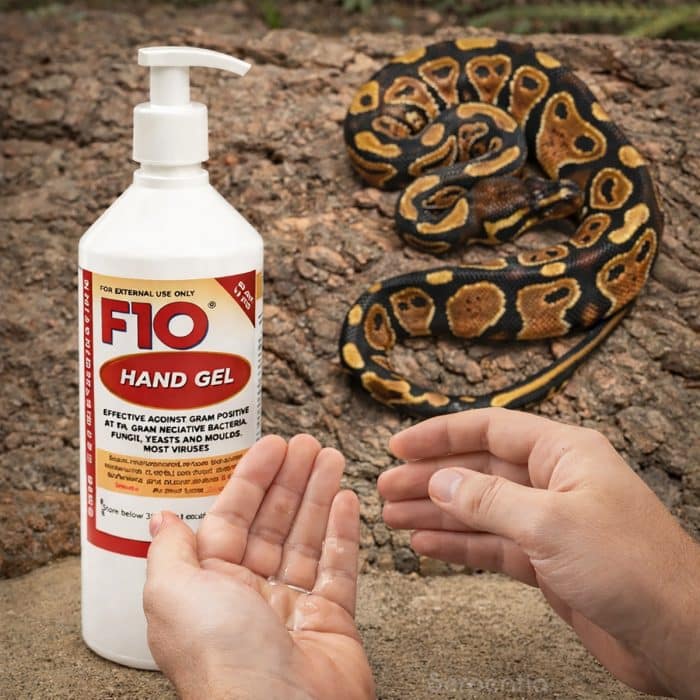 F10 hand gel 500ml used for hand hygiene when handling reptiles