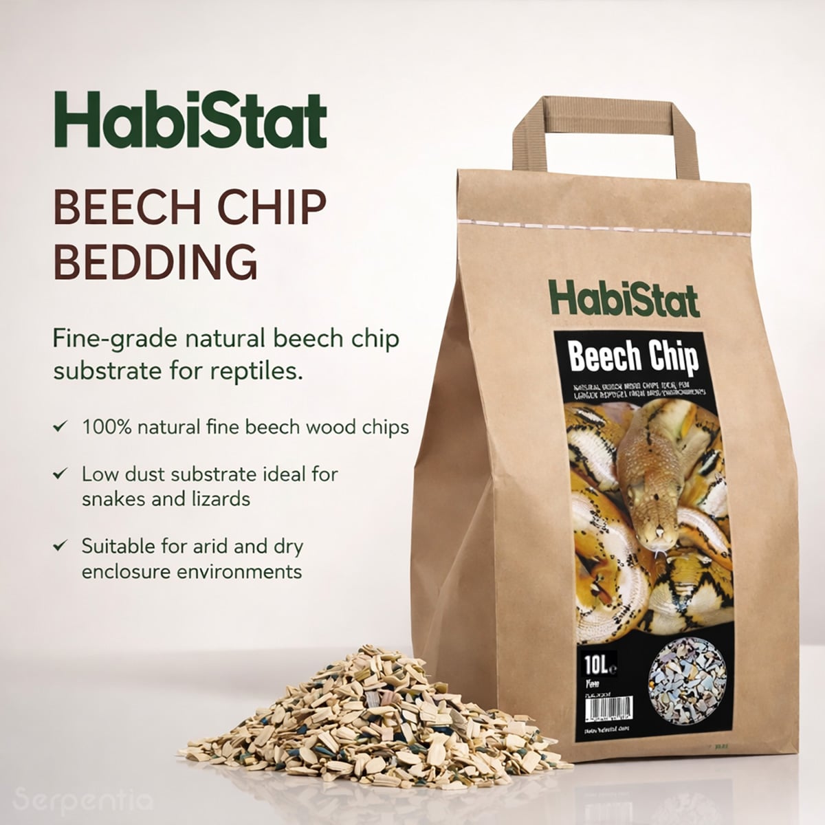 HabiStat Beech Chip Bedding 10L natural low dust substrate for arid reptile enclosures