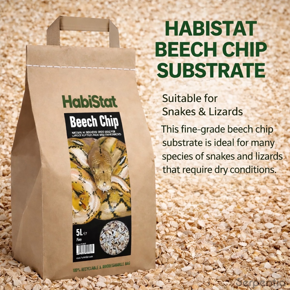 HabiStat Beech Chip Substrate 5L suitable for snakes and lizards requiring dry conditions