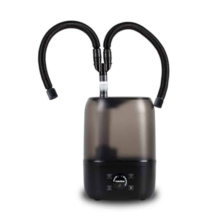 HabiStat humidifier fitted with dual outlet accessory and twin misting hoses